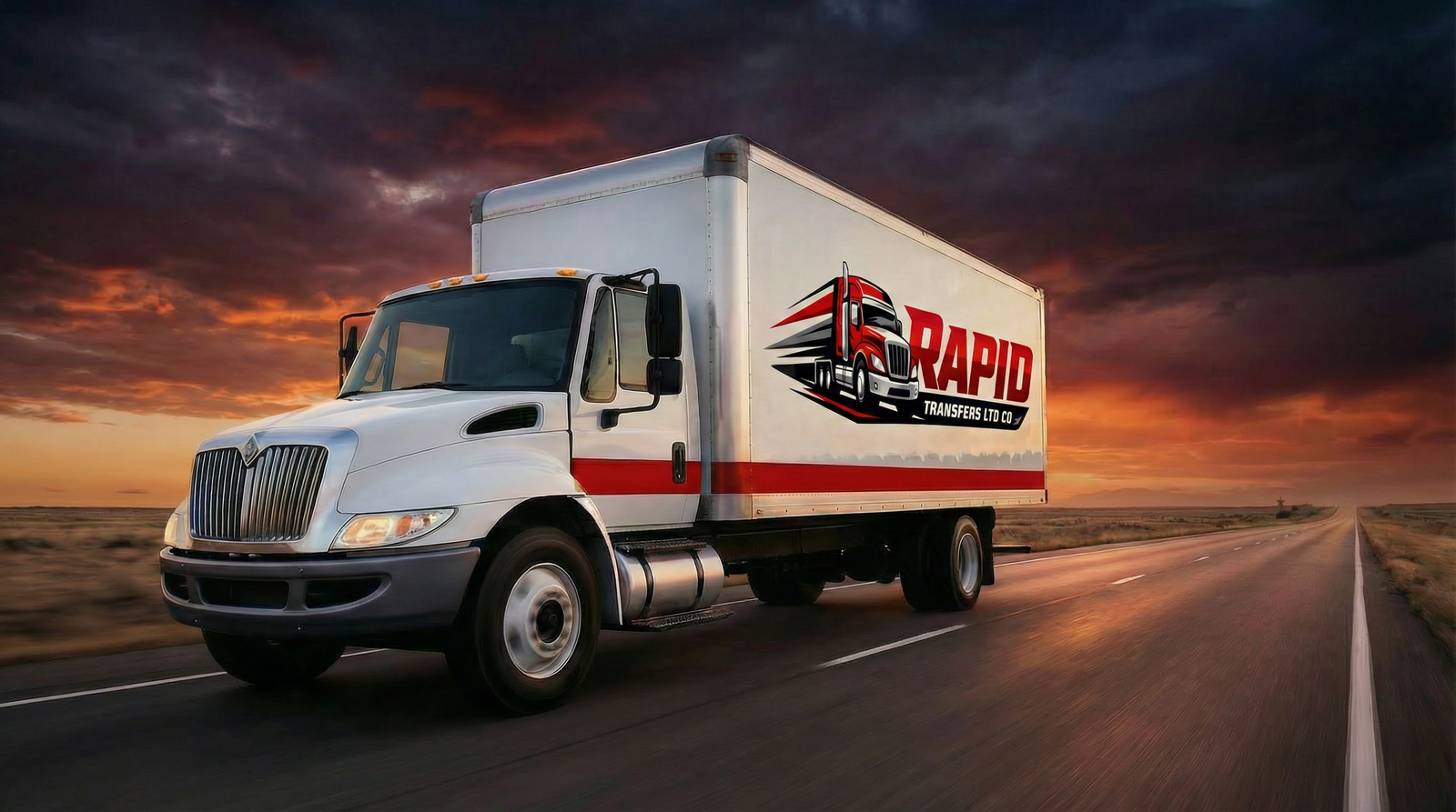 Rapid Transfers branded box truck on Oklahoma highway